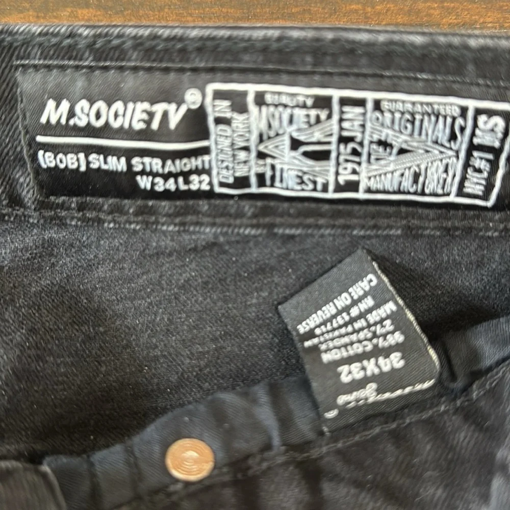 Society Black Straight-Leg Jeans with Distressed Finish